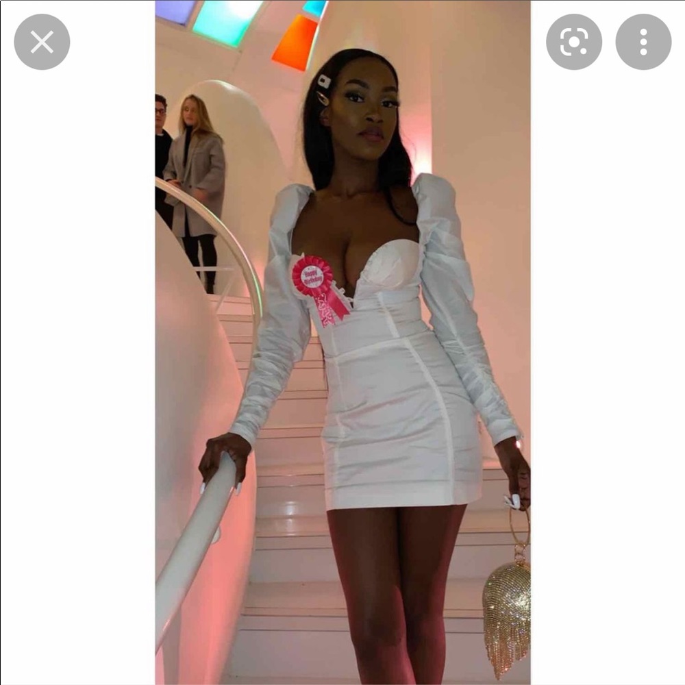 House of CB Liberte White Mutton Sleeve Dress